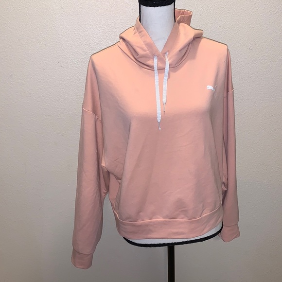 Puma Way 1 orange pink stretchy loose fit hoodie pullover sweatshirt drawstrings - Picture 1 of 9
